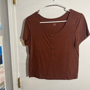 American Eagle Outfitters Brown Ribbed Fitted Tee